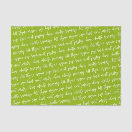 Script Groene Kruidennamen Tissuepapier (Voorkant)