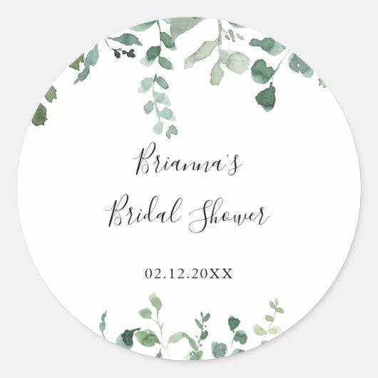 Script Groene Loof Bruiloft Favor Ronde Sticker (Voorkant)