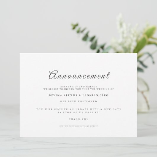 Script GV mariage Annuler le report Faire-part (Debout devant)