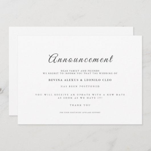 Script GV mariage Annuler le report Faire-part (Devant / Derrière)