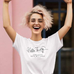 Script Hallo Dertig Minimalistische 30e Verjaardag T-shirt