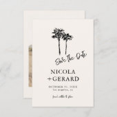 Script Hand getrokken Palmboom Tropische kleine br Save The Date (Voorkant / Achterkant)