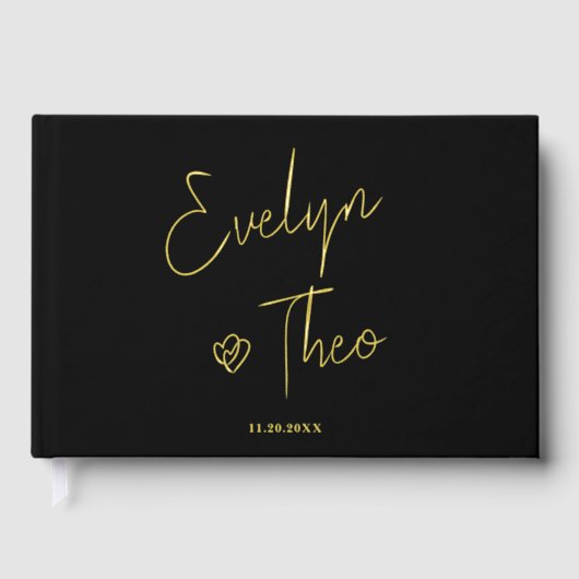 Script Handtekening Elegant Zwart Bruiloft Gastenboek (Voorkant)