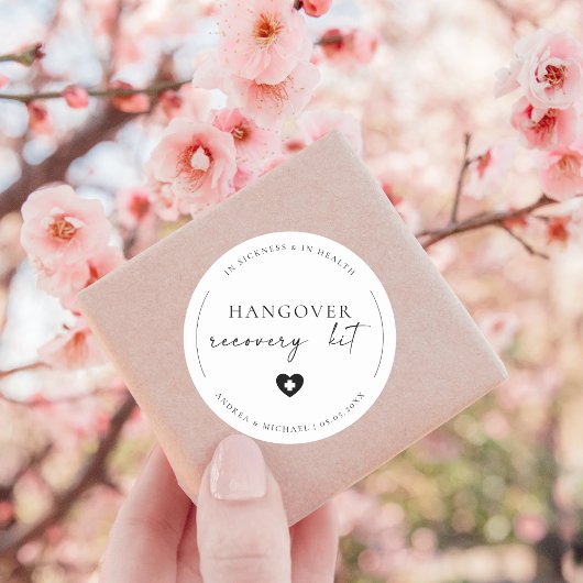Script Hangover Recovery Kit Bruiloft Party Favor Ronde Sticker