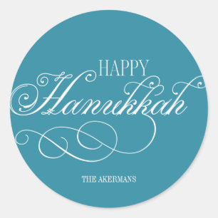 Script Happy Hanukkah Holiday Ronde Sticker