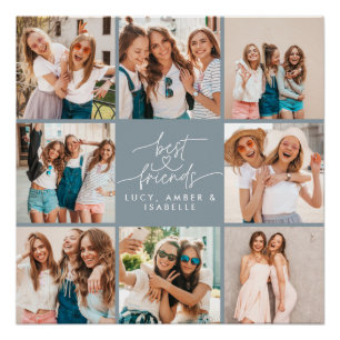 Script hart blauw moderne multi foto beste vriende perfect poster