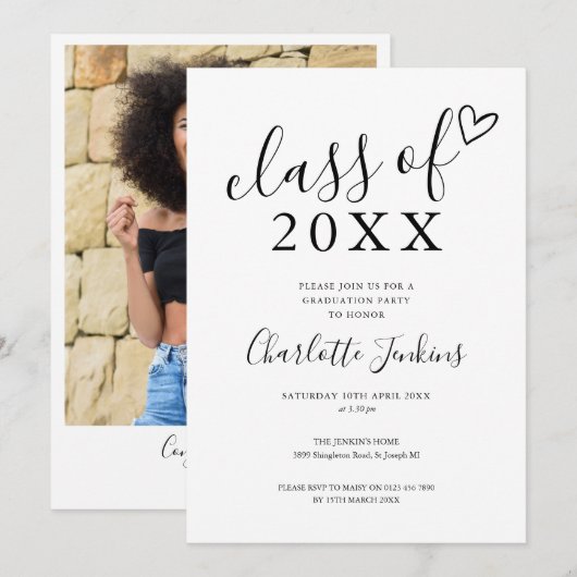 Script Hart foto afstudeerfeest Kaart (Voorkant / Achterkant)