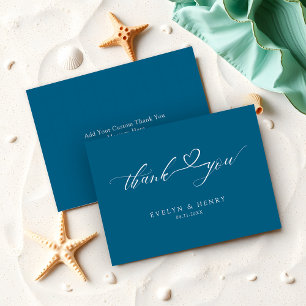 Script Hart Ocean Blue Wedding Budget Bedankt Notitiekaartje