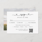 Script Heart QR Code Photo Off White RSVP (Voorkant / Achterkant)