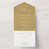 Script Hearts Elegant Goud Minimalistische Bruilof All In One Uitnodiging (Binnen)