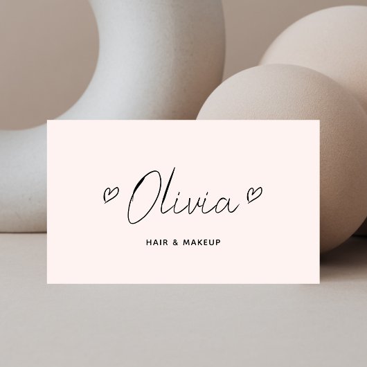 Script Hearts Minimalist QR Code Pastel Roze Visitekaartje