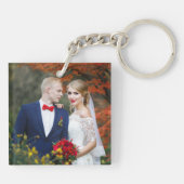 Script Hearts Personaliseerde Mr Mrs Wedding Foto Sleutelhanger (Achterkant)