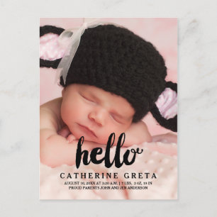 Script Hello Carte postale Faire-part de naissan