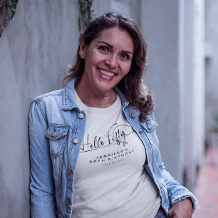 Script Hello Fifty Minimalistische 50e Verjaardag T-shirt