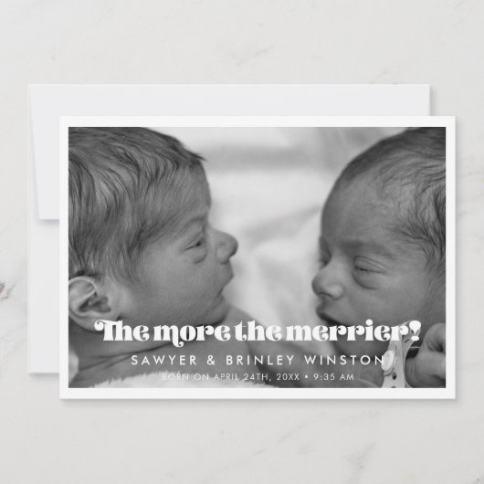 script Hoe meer de merrier twins foto Aankondiging (Voorkant)