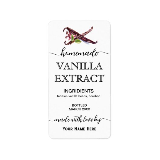 Script Homemade Madagascar Vanilla Extract Label (Voorkant)
