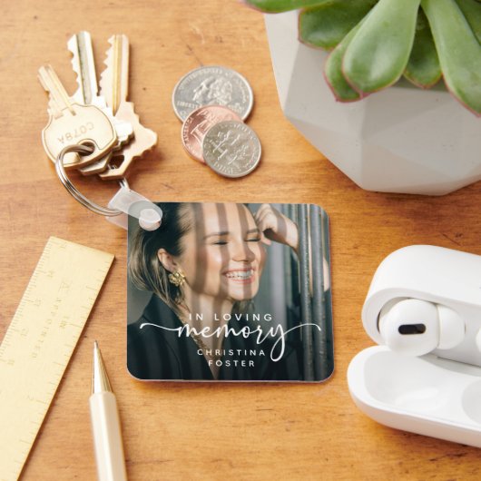 Script In Loving Memory Photo Memorial Sleutelhanger (Bureau)