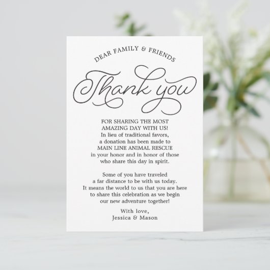 Script in plaats van gunsten bedankplaatskaart aankondiging (Staand voorkant)