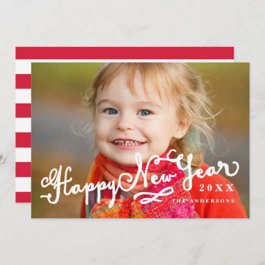 Script incliné | Joyeux Carte photo du Nouvel An (Devant / Derrière)