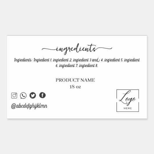 Script Ingredient Product Label Sticker (Voorkant)