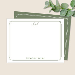 Script Initiaal  Familie Stationery Green Notitiekaartje