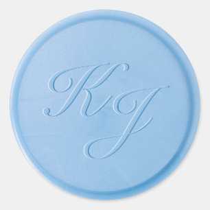 Script Initiaal Linen Blue Wax Seal Sticker