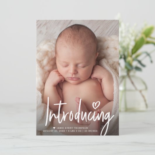 Script Introducing Heart Baby Photo Blank terug Bedankkaart (Staand voorkant)