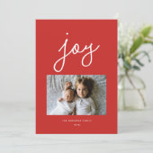 Script Joy Persoonlijke Rode Kerst Foto Wenskaart Feestdagenkaart (Staand voorkant)