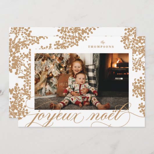 Script Joyeux Noel Gold Foliage Carte photo (Devant / Derrière)