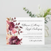 Script kalligrafie Boeket Bloemen Bourgogne Huweli Kaart (Staand voorkant)