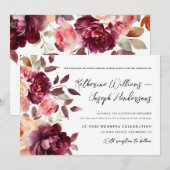 Script kalligrafie Boeket Bloemen Bourgogne Huweli Kaart (Voorkant / Achterkant)