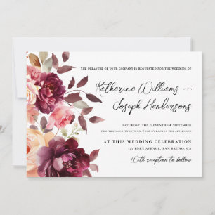 Script kalligrafie Boeket Bloemen Bourgogne Huweli Kaart