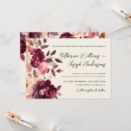 Script kalligrafie Boeket Bloemen Bourgogne Huweli Kaart
