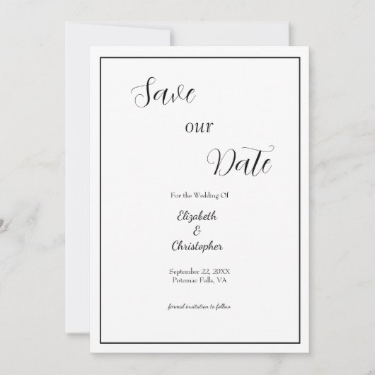 Script kalligrafie formele traditionele bruiloft save the date (Voorkant)