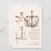 Script kalligrafie Rustic Cross Greenery doop Bedankkaart (Voorkant)