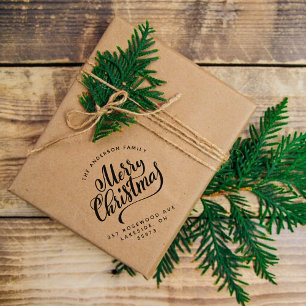 Script Kalligrafie Vrolijk Kerstmis Retouradres Rubberstempel