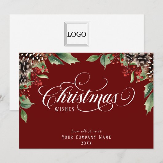 Script Kerst Bedrijfslogo Feestdagenkaart (Voorkant / Achterkant)