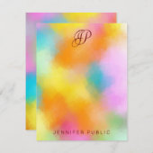 Script Kleurrijk Abstract Handschrift Monogrammed Notitiekaartje (Voorkant / Achterkant)