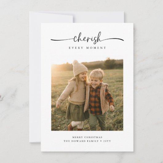 Script koesteren elk moment familiefoto Kerstmis Feestdagenkaart (Voorkant)