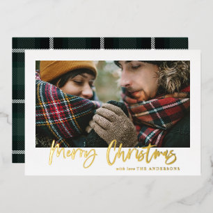 script kwam kerst groene tartan foto folie feestdagenkaart
