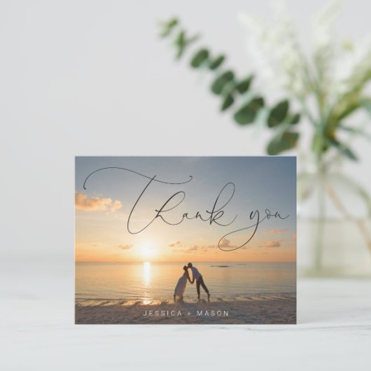 Script Lettering Foto bruiloft Dank u Briefkaart (Staand voorkant)