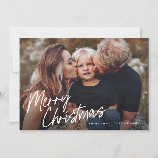 Script Lettering Merry Christmas 2 Foto Feestdagenkaart (Voorkant)