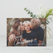 Script Lettering Merry Christmas 2 Foto Feestdagenkaart (Staand voorkant)