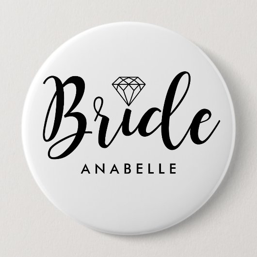 Script Letters "Bride" gepersonaliseerd Ronde Button 4,0 Cm (Voorkant)