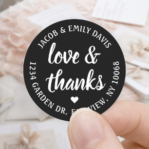 Script Liefde & Bedankt Zwart & Wit Retouradres Ronde Sticker