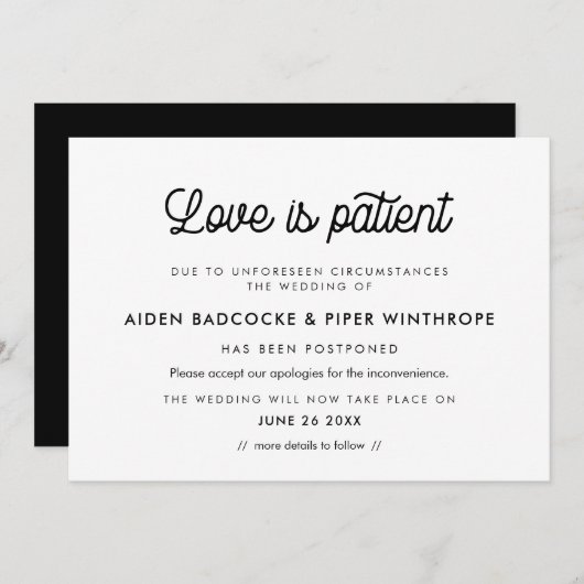 script Liefde is geduldige bruiloft update Kaart (Voorkant / Achterkant)