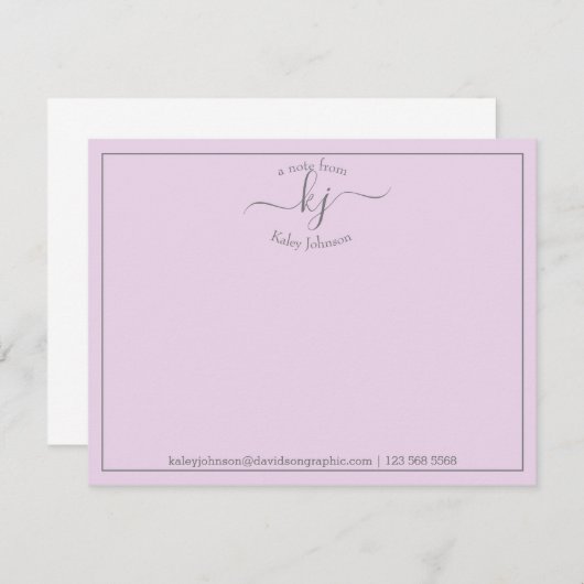Script Lilac Simple Du Bureau De La Carte Note (Devant / Derrière)