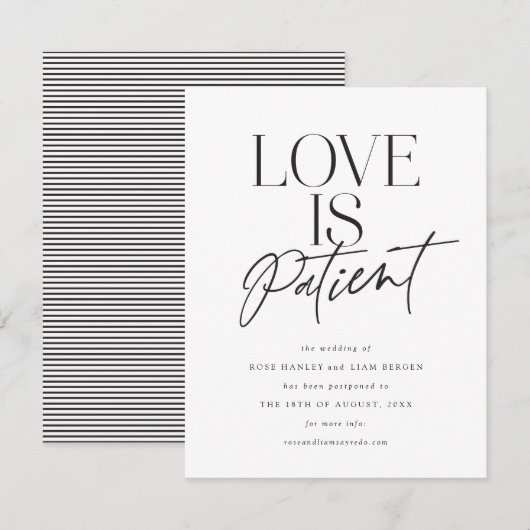 Script Love Huwelijk Uitgesteld Wijzig de Datum Save The Date (Voorkant / Achterkant)