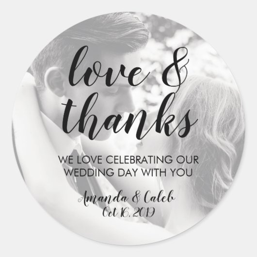 Script Love & Thanks Photo Wedding Favor Sticker (Devant)