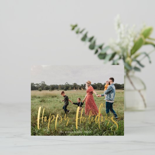 script lunatique photo joyeuse carte de vacances (Debout devant)